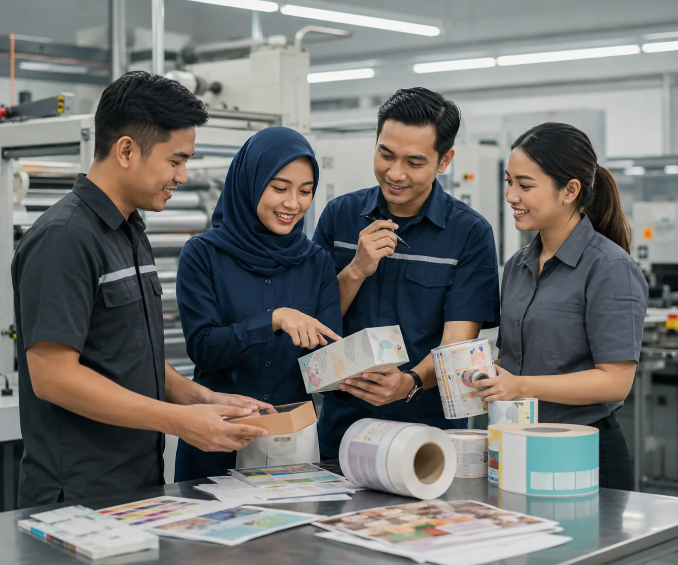 Matterhorn production and quality team reviewing printed packaging